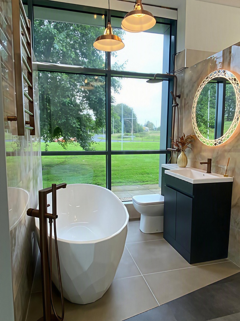 A beautifully transformed luxury bathroom by Victory Bathrooms — wet wall showroom in Bathgate